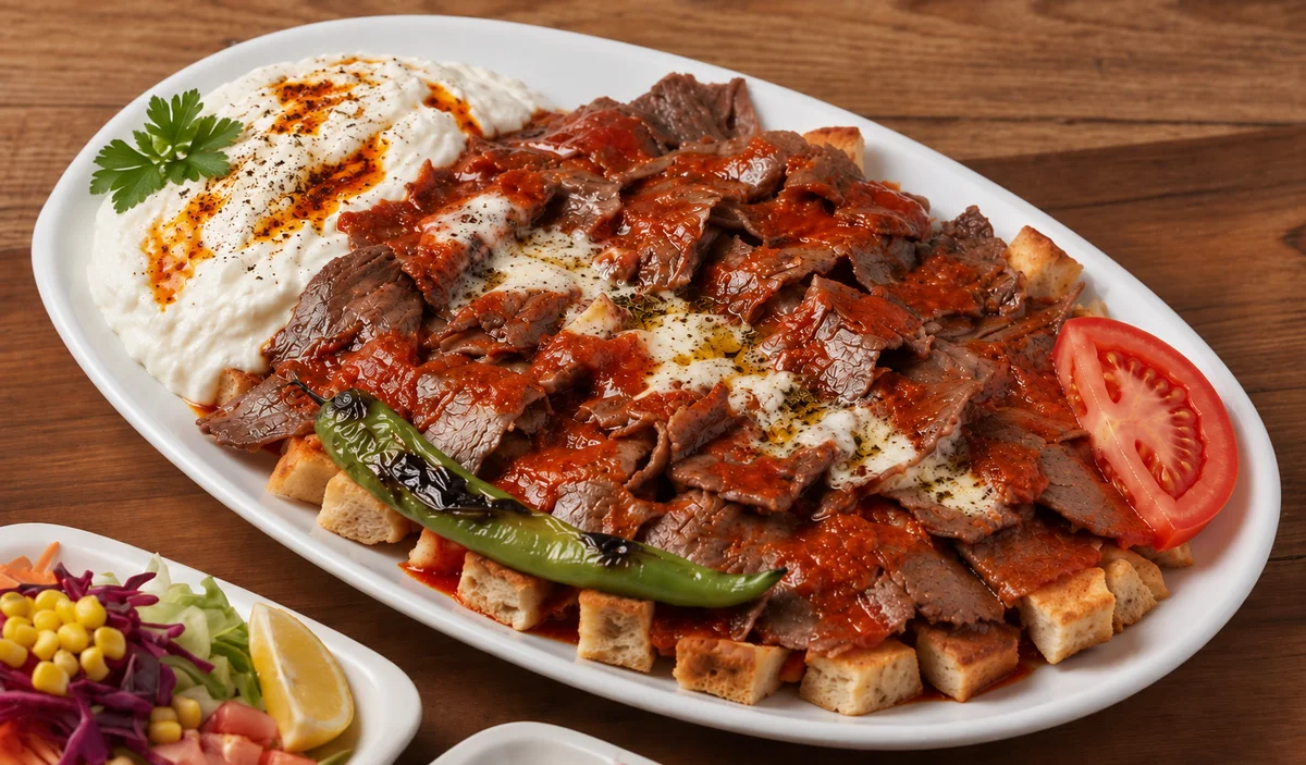 Yoğurt, domates ve biberle servis edilen Has Döner İskender